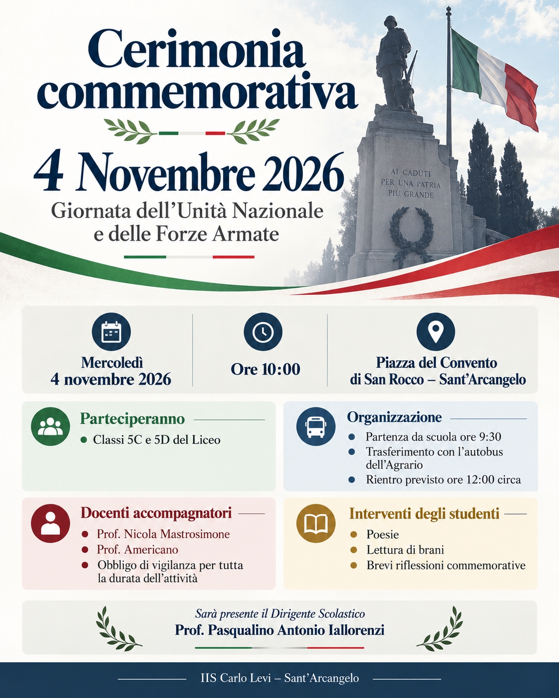 Partecipazione alla cerimonia commemorativa del 4 novembre 2026 – Giornata dell’Unità Nazionale e de